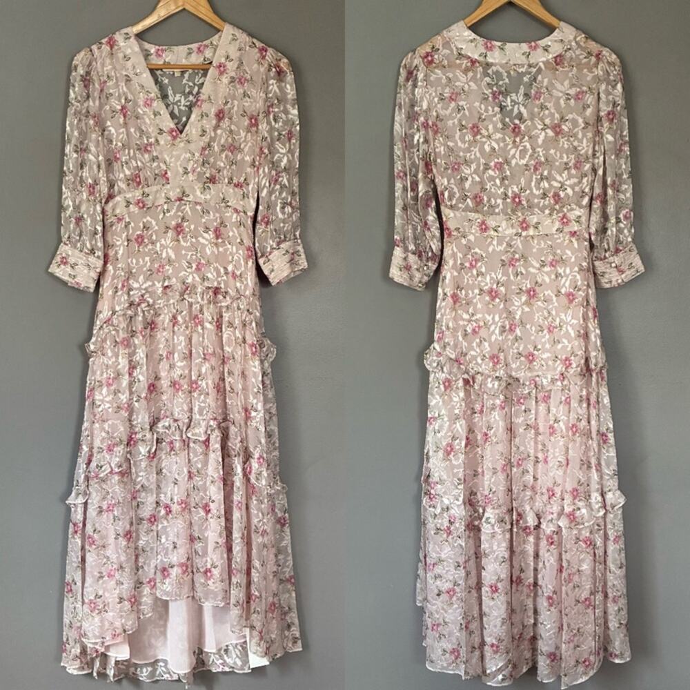 LOVESHACKFANCY Coquette Midi Dress | Lorencia Dress Silk Feminine Romantic  0/XS - Picture 4 of 13